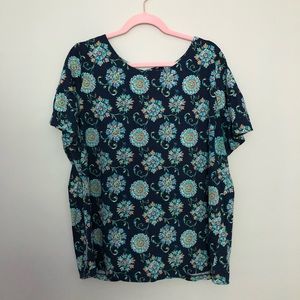 Women’s Floral Dark Blue Top Short Sleeve 1x